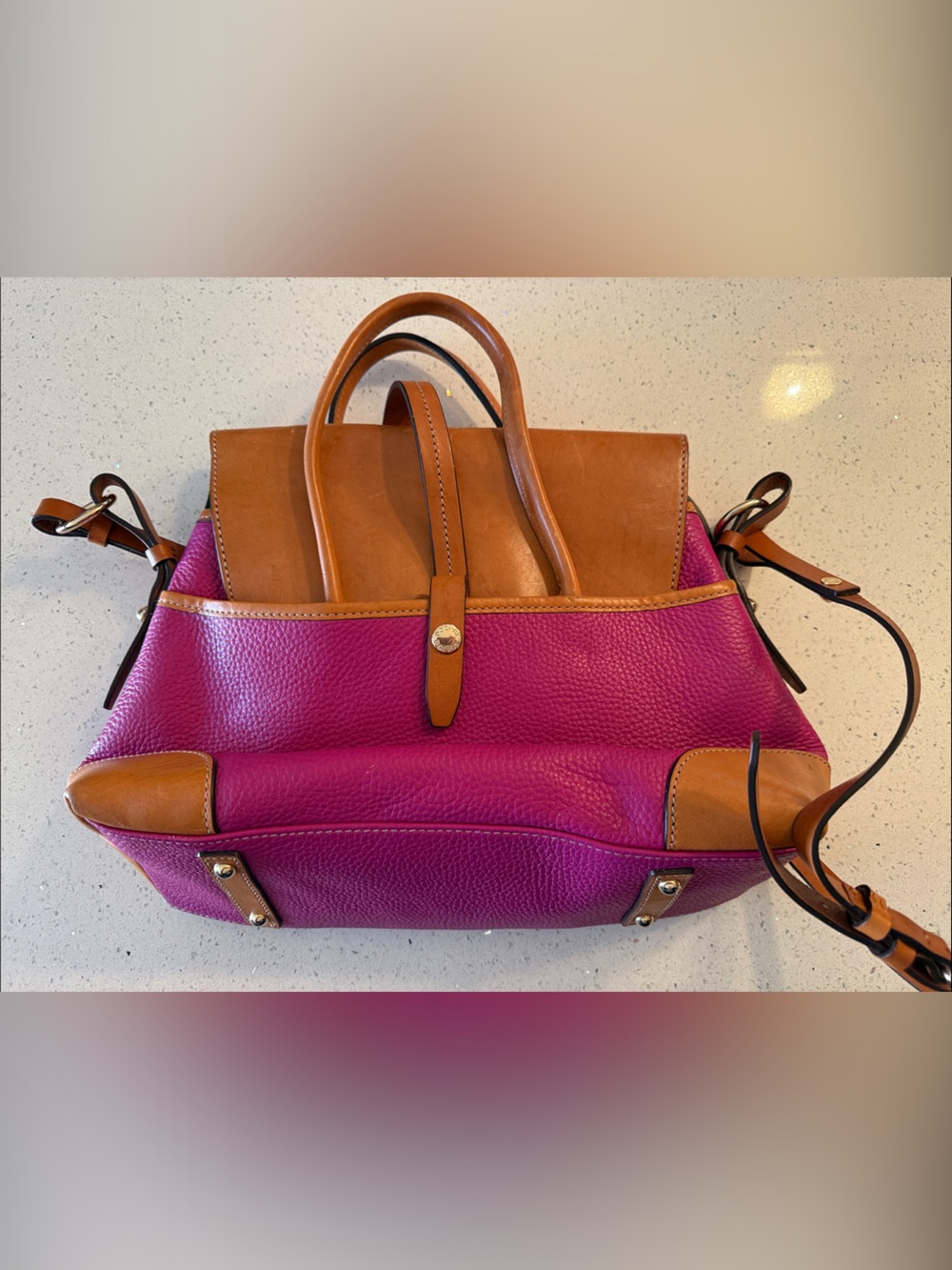 Dooney & Bourke Pink and Tan Leather Satchel - Picture 9 of 12